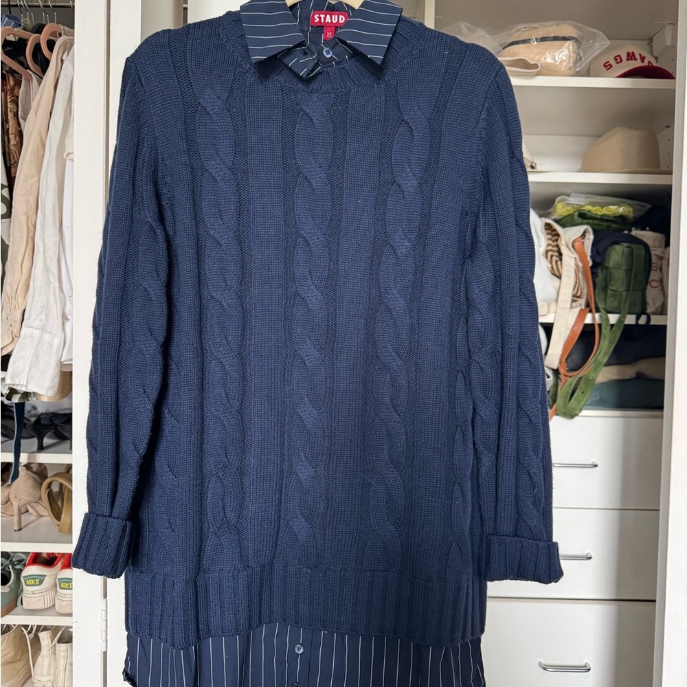 Staud Navy Cable Knit Sweater Dress